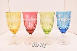 AJKA Proinnseas Crystal Iced Tea Glasses Goblets Cut to Clear Set of 4 Etched
