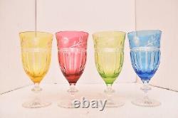 AJKA Proinnseas Crystal Iced Tea Glasses Goblets Cut to Clear Set of 4 Etched