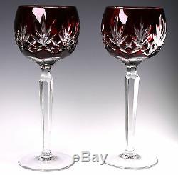 AJKA Signed Carilla Ruby Deep Red Cut to Clear Wine Hocks Set of 2 Gorgeous