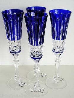 AJKA XENIA cobalt blue cased cut to clear cystal champagne flute flutes Set of 4