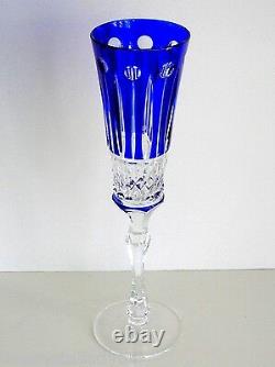 AJKA XENIA cobalt blue cased cut to clear cystal champagne flute flutes Set of 4