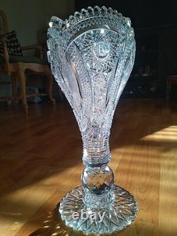 AMERICAN BRILLIANT CUT GLASS CRYSTAL CHALICE VASE For Display Only-Large Crack