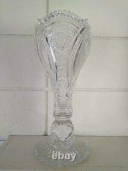 AMERICAN BRILLIANT CUT GLASS CRYSTAL CHALICE VASE For Display Only-Large Crack