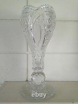 AMERICAN BRILLIANT CUT GLASS CRYSTAL CHALICE VASE For Display Only-Large Crack