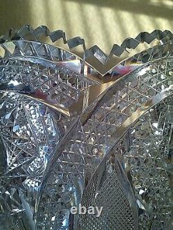 AMERICAN BRILLIANT CUT GLASS CRYSTAL CHALICE VASE For Display Only-Large Crack