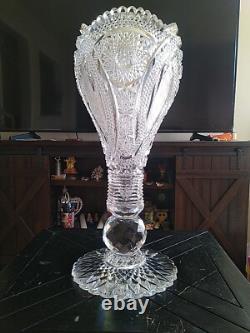 AMERICAN BRILLIANT CUT GLASS CRYSTAL CHALICE VASE For Display Only-Large Crack
