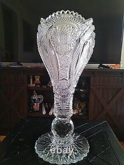 AMERICAN BRILLIANT CUT GLASS CRYSTAL CHALICE VASE For Display Only-Large Crack