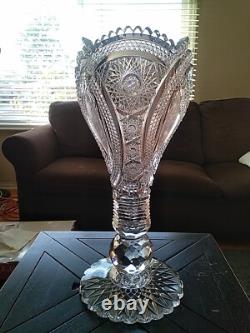 AMERICAN BRILLIANT CUT GLASS CRYSTAL CHALICE VASE For Display Only-Large Crack