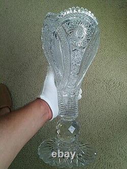 AMERICAN BRILLIANT CUT GLASS CRYSTAL CHALICE VASE For Display Only-Large Crack