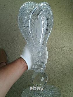 AMERICAN BRILLIANT CUT GLASS CRYSTAL CHALICE VASE For Display Only-Large Crack