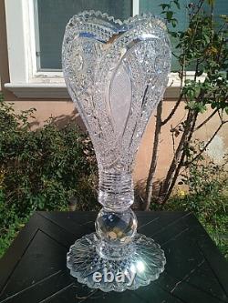 AMERICAN BRILLIANT CUT GLASS CRYSTAL CHALICE VASE For Display Only-Large Crack