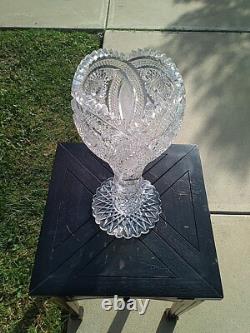 AMERICAN BRILLIANT CUT GLASS CRYSTAL CHALICE VASE For Display Only-Large Crack