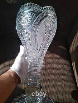 AMERICAN BRILLIANT CUT GLASS CRYSTAL CHALICE VASE For Display Only-Large Crack