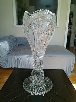 AMERICAN BRILLIANT CUT GLASS CRYSTAL CHALICE VASE For Display Only-Large Crack