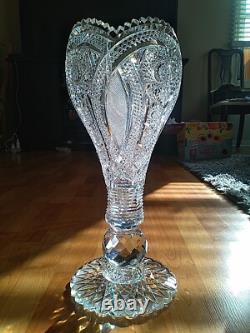 AMERICAN BRILLIANT CUT GLASS CRYSTAL CHALICE VASE For Display Only-Large Crack