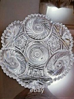 AMERICAN BRILLIANT Cut Glass Large Punch Footed Bowl & Base Pinwheel