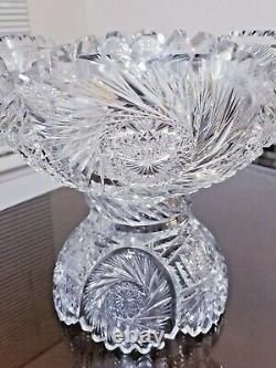 AMERICAN BRILLIANT Cut Glass Large Punch Footed Bowl & Base Pinwheel