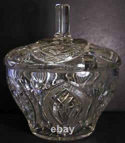 AMERICAN CUT Crystal Cut Glass PUNCH BOWL WITH LID + 11 Punch Cups