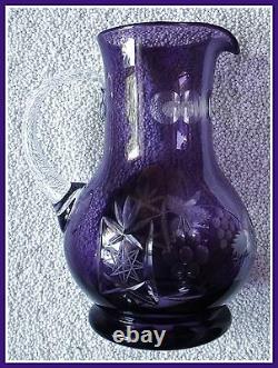 AMETHYST PURPLE Pitcher Decanter Cut to Clear Lead Crystal TRAUBE GRAPES Germany
