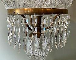ANTIQUE AMERICAN BRILLIANT CUT GLASS CRYSTAL MUSHROOM SHADE LAMP With PRISMS 26