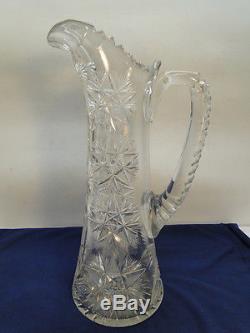 ANTIQUE AMERICAN BRILLIANT CUT GLASS PITCHER EWER LARGE 14in TALL ABP CRYSTAL