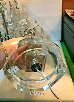 ANTIQUE CUT GLASS LAMPS(2) withHURRICANE SHADES BOBECHE CRYSTAL PRISMS GIRANDOLE