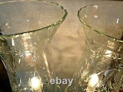 ANTIQUE CUT GLASS LAMPS(2) withHURRICANE SHADES BOBECHE CRYSTAL PRISMS GIRANDOLE