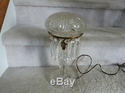 ANTIQUE Cut Glass Crystal Mushroom Dome Lamp 13.5T x 5.75D