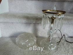 ANTIQUE Cut Glass Crystal Mushroom Dome Lamp 13.5T x 5.75D