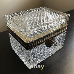 ANTIQUE EARLY 20th BACCARAT DIAMOND CUT CRYSTAL SUGAR CASKET JEWELRY BOX with KEY