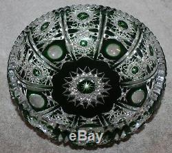 ANTIQUE EMERALD GREEN CUT TO CLEAR CRYSTAL BOWL WithHOBSTARS