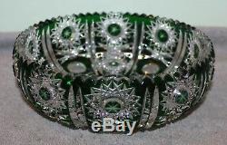 ANTIQUE EMERALD GREEN CUT TO CLEAR CRYSTAL BOWL WithHOBSTARS