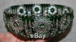 ANTIQUE EMERALD GREEN CUT TO CLEAR CRYSTAL BOWL WithHOBSTARS