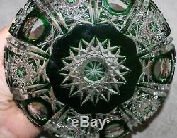 ANTIQUE EMERALD GREEN CUT TO CLEAR CRYSTAL BOWL WithHOBSTARS