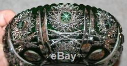 ANTIQUE EMERALD GREEN CUT TO CLEAR CRYSTAL BOWL WithHOBSTARS