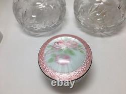 ANTIQUE Gorgeous VANITY SET in Cut Crystal With STERLING SILVER and Pink Enamel