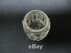 ANTIQUE MINIATURE CUT CRYSTAL DRESSER JAR / BOX, STERLING SILVER LID, c. 1900