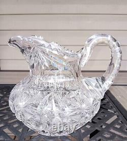 ANTIQUE PITCHER HEAVY STOUT CUT CRYSTAL & GLASS BUBBLE BELLY DESIGN ABP 1890's