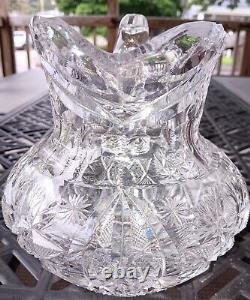 ANTIQUE PITCHER HEAVY STOUT CUT CRYSTAL & GLASS BUBBLE BELLY DESIGN ABP 1890's