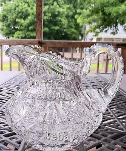 ANTIQUE PITCHER HEAVY STOUT CUT CRYSTAL & GLASS BUBBLE BELLY DESIGN ABP 1890's