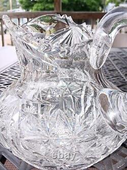 ANTIQUE PITCHER HEAVY STOUT CUT CRYSTAL & GLASS BUBBLE BELLY DESIGN ABP 1890's