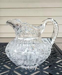 ANTIQUE PITCHER HEAVY STOUT CUT CRYSTAL & GLASS BUBBLE BELLY DESIGN ABP 1890's