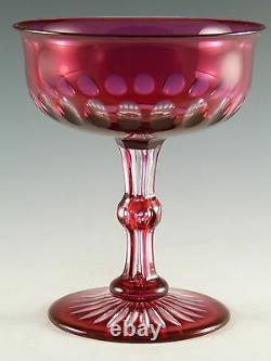 ANTIQUE Wine Glass Set of 6 Overlay Cut to Clear Cranberry Champagne Saucers