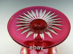 ANTIQUE Wine Glass Set of 6 Overlay Cut to Clear Cranberry Champagne Saucers