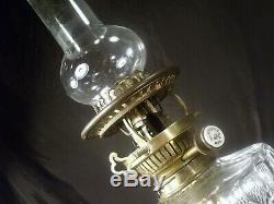 ANTIQUE c1880 BIG OIL LAMP ROSE MARBLE CUT CRYSTAL GLASS FONT hinks messengers