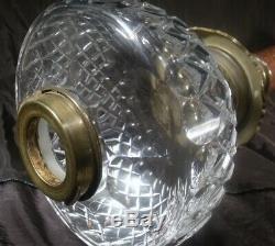 ANTIQUE c1880 BIG OIL LAMP ROSE MARBLE CUT CRYSTAL GLASS FONT hinks messengers