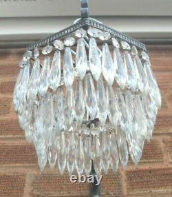 ART DECO 1930s 2 TIER HEXAGON WATERFALL CUT GLASS CRYSTAL CEILING CHANDELIER