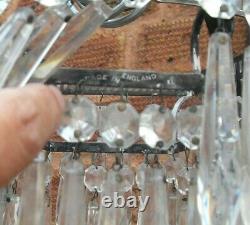 ART DECO 1930s 2 TIER HEXAGON WATERFALL CUT GLASS CRYSTAL CEILING CHANDELIER