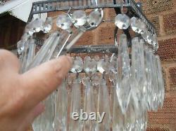 ART DECO 1930s 2 TIER HEXAGON WATERFALL CUT GLASS CRYSTAL CEILING CHANDELIER