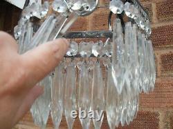 ART DECO 1930s 2 TIER HEXAGON WATERFALL CUT GLASS CRYSTAL CEILING CHANDELIER